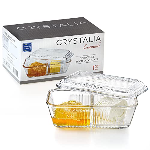 Crystalia Divided Glass Food Storage Containers with Lid, 2 Compartment Glass Meal Prep Containers for Butter and Honey, Lunch, Snacks, Leftovers, Divided Storage Glassware, 13.7 oz