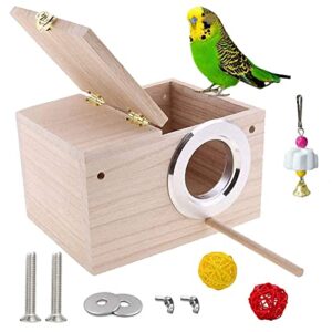 jslzf parakeet nest box, bird breeding box with perch, wood budgie nest box for bird, parrot, lovebirds, parrotlet, finch, sparrow 7.8” x 4.7” x 4.7”