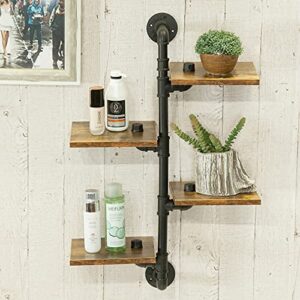 BOTAOYIYI Pipe Shelf, Industrial Pipe Shelving, 4 Tier Wall Book Shelf Corner Shelves with Wood Planks Wall Mounted Metal Floating Farmhouse Wall Rustic Decor Bookcase for Bathroom Bedroom Living Room