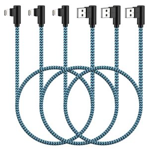 snisre mfi certified lightning cable 3ft 90 degree iphone charger 3 pack nylon braided right angle extra long iphone charger cord for iphone 12 11 pro x xs xr 8 plus 7 6 5 (blue black, 3ft)