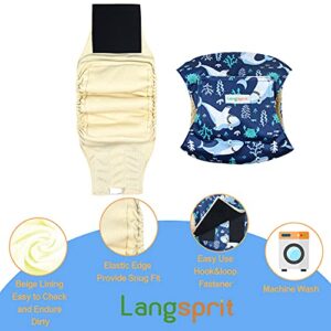 Langsprit Male Belly Bands for Dogs (Pack of 3) - High Absorbing Dog Wraps Male Washable - Reusable Male Dog Diapers (Sloth,Whale,Dinosaur, Small)