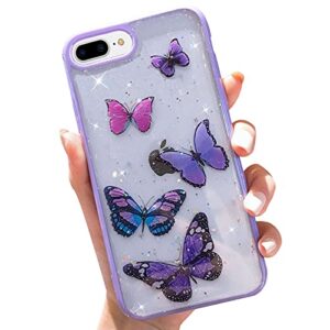 butterfly bling clear case compatible with iphone 8 plus /7 plus, wzjgzdly glitter case for women cute slim soft slip resistant protective phone case cover for iphone 8 plus / 7 plus (5.5 inch)-purple