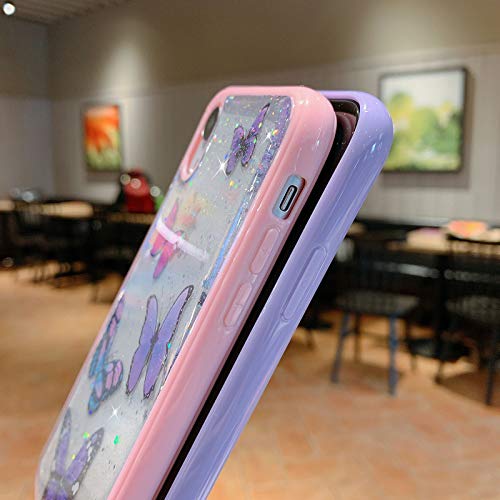 Butterfly Bling Clear Case Compatible with iPhone 8 Plus /7 Plus, wzjgzdly Glitter Case for Women Cute Slim Soft Slip Resistant Protective Phone Case Cover for iPhone 8 Plus / 7 Plus (5.5 inch)-Purple