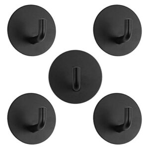 adhesive hooks, sticky hook made of 304 stainless steel, super sticky nail-free wall hooks for hanging coats and towels, 5 packs, liisky(black)