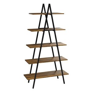 youdenova 5-tier ladder bookshelf, industrial a-shaped bookcase, tall ladder shelf storage organizer for living room, home office, black