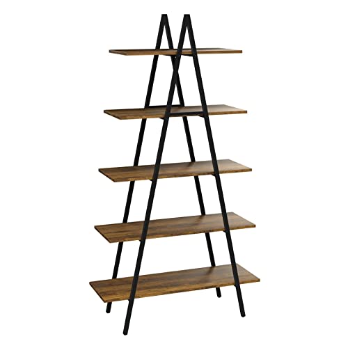 YOUDENOVA 5-Tier Ladder Bookshelf, Industrial A-Shaped Bookcase, Tall Ladder Shelf Storage Organizer for Living Room, Home Office, Black