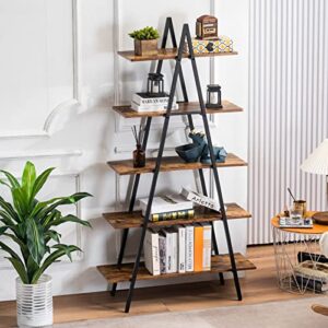 YOUDENOVA 5-Tier Ladder Bookshelf, Industrial A-Shaped Bookcase, Tall Ladder Shelf Storage Organizer for Living Room, Home Office, Black