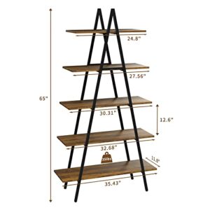 YOUDENOVA 5-Tier Ladder Bookshelf, Industrial A-Shaped Bookcase, Tall Ladder Shelf Storage Organizer for Living Room, Home Office, Black