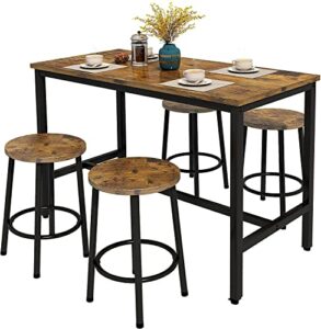 mieres 5 pcs dining table set, kitchen table and chairs for 4 kitchen counter with bar height stools, ideal for pub︱home︱farmhouse restaurant︱cafe, mdf top & steel frame