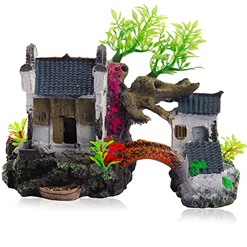 Aquarium Decorations House, Fish Tank Decor Resin Fish Cave Hideout Betta Fish Log Accessories Hollow House Small Fish Hideaway for Betta, Small Lizards, Reptiles