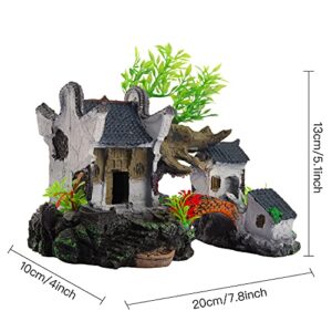 Aquarium Decorations House, Fish Tank Decor Resin Fish Cave Hideout Betta Fish Log Accessories Hollow House Small Fish Hideaway for Betta, Small Lizards, Reptiles