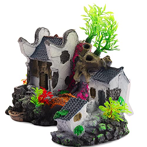 Aquarium Decorations House, Fish Tank Decor Resin Fish Cave Hideout Betta Fish Log Accessories Hollow House Small Fish Hideaway for Betta, Small Lizards, Reptiles