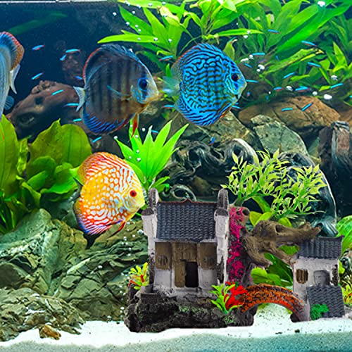 Aquarium Decorations House, Fish Tank Decor Resin Fish Cave Hideout Betta Fish Log Accessories Hollow House Small Fish Hideaway for Betta, Small Lizards, Reptiles