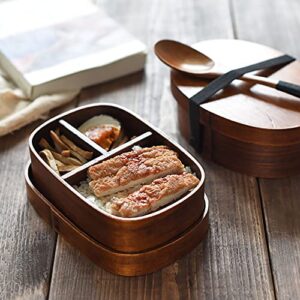 XSZSY Wooden Lunch Box,Japanese Wooden Bento Boxes with Chopsticks and Spoon 3 Containers for Kids Girls Boys Adult at School Work