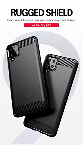 Samsung A12 Case,Galaxy A12 Case,with HD Screen Protector,Shock-Absorption Flexible TPU Bumper Cove Soft Rubber Protective Case for Samsung Galaxy A12 (Black Brushed TPU)