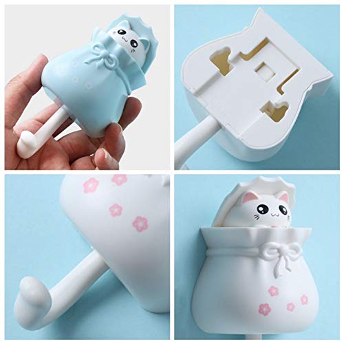 Tikapo Pee-A-Boo Cute Cat Punch Free Adhesive Decorative Heavy Duty Wall Hook for Hanging cloth, Key, Towel, Bag, Hat; Utility Hooks for Home Garage Storage - 4 PCS