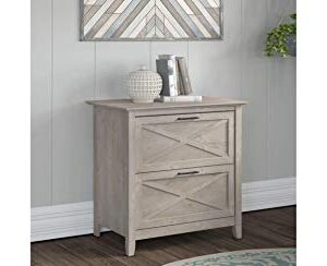 Bush Furniture Key West 2 Drawer Lateral File Cabinet in Washed Gray & Key West Modern Farmhouse Writing Desk for Home Office, 60W, Washed Gray