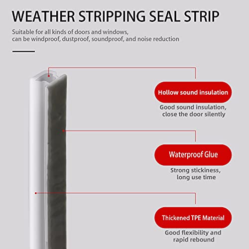 GANGDISE White Door Weather Stripping, Waterproof Self-adhisive Rubber Seal Strip for Doors and Windows Soundproof Insulation 19.68 Feet