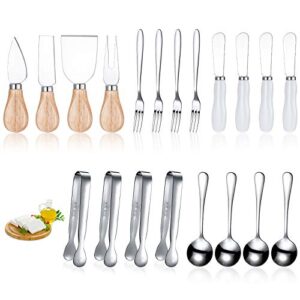 20 pieces cheese butter knife set charcuterie board accessories spreader slicer knife stainless steel blade with porcelain wooden handles mini serving tongs spoons forks for christmas (chic style)