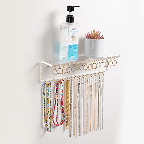 2 Pieces Acrylic Jewelry Organizer Wall Mounted with 60 Hooks, Hanging Jewelry Organizer Holder Display for Hanging Rings, Earrings, Necklace Holder (Clear)