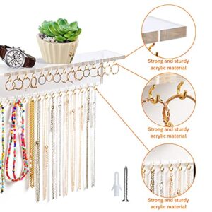 2 Pieces Acrylic Jewelry Organizer Wall Mounted with 60 Hooks, Hanging Jewelry Organizer Holder Display for Hanging Rings, Earrings, Necklace Holder (Clear)