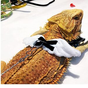 Anelekor Adjustable Pet Lizard Leash Harness Bearded Dragon Costume Accessories with Angel Wings Reptile Outdoor Walking Clothes for Turtle Gecko Iguanas Amphibians and Small Animals, Black