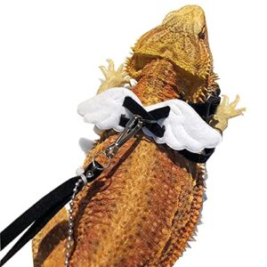 Anelekor Adjustable Pet Lizard Leash Harness Bearded Dragon Costume Accessories with Angel Wings Reptile Outdoor Walking Clothes for Turtle Gecko Iguanas Amphibians and Small Animals, Black