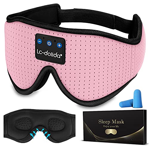 Sleep Mask with Bluetooth Headphones,LC-dolida 3D Sleep Headphones Bluetooth Sleep Mask Breathable Sleeping Headphones for Side Sleepers Best Gift and Travel Essential (Pink)