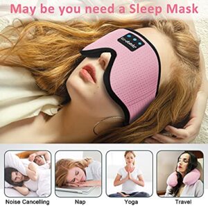 Sleep Mask with Bluetooth Headphones,LC-dolida 3D Sleep Headphones Bluetooth Sleep Mask Breathable Sleeping Headphones for Side Sleepers Best Gift and Travel Essential (Pink)