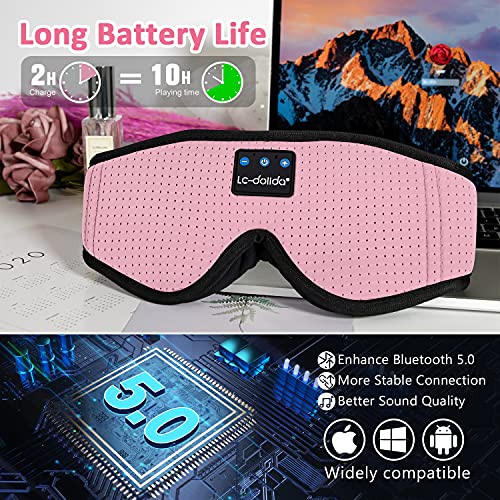 Sleep Mask with Bluetooth Headphones,LC-dolida 3D Sleep Headphones Bluetooth Sleep Mask Breathable Sleeping Headphones for Side Sleepers Best Gift and Travel Essential (Pink)