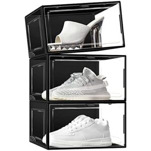 mupera x-large shoe storage box - upgrade black shoe bins(2023 new), stackable sneaker storage boxes, hardtop plastic shoe storage organizer bin with lid, sneaker shoe holder containers for closets