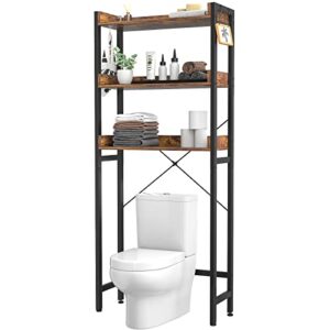 ecoprsio over-the-toilet storage rack, 3-tier bathroom organizer shelf over toilet, freestanding space saver toilet stands with 4 hooks, rustic brown