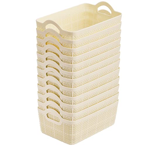 ZOOFOX 12 Pack Small Plastic Storage Basket, 7" L x 5" W x 3" H Weave Organizer Bins With Handle, Stackable Storage Bins for Drawers, Shelves, Closet, Countertop and Office