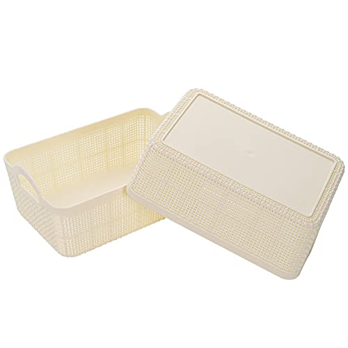 ZOOFOX 12 Pack Small Plastic Storage Basket, 7" L x 5" W x 3" H Weave Organizer Bins With Handle, Stackable Storage Bins for Drawers, Shelves, Closet, Countertop and Office