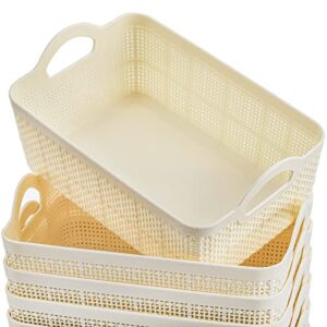 ZOOFOX 12 Pack Small Plastic Storage Basket, 7" L x 5" W x 3" H Weave Organizer Bins With Handle, Stackable Storage Bins for Drawers, Shelves, Closet, Countertop and Office