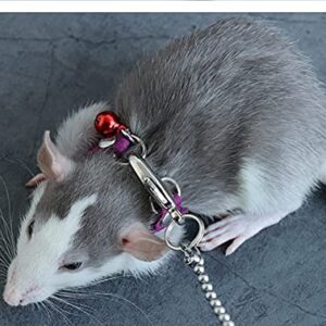 Adjustable Fancy Rat Hamster Harness Rat Guinea Pig Training Walking with Bell Leather Leash Reptile Harness Suitable for Small, Medium，Large Rats or Reptiles (Purple)
