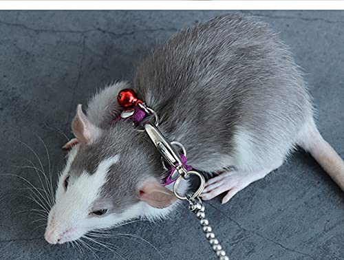 Adjustable Fancy Rat Hamster Harness Rat Guinea Pig Training Walking with Bell Leather Leash Reptile Harness Suitable for Small, Medium，Large Rats or Reptiles (Purple)