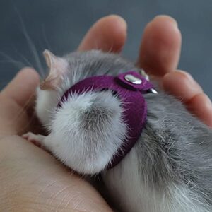 Adjustable Fancy Rat Hamster Harness Rat Guinea Pig Training Walking with Bell Leather Leash Reptile Harness Suitable for Small, Medium，Large Rats or Reptiles (Purple)