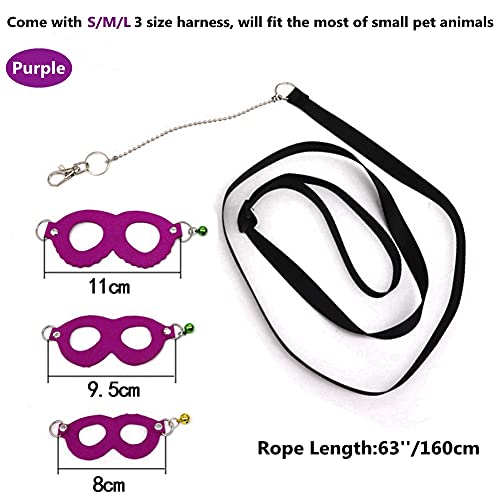 Adjustable Fancy Rat Hamster Harness Rat Guinea Pig Training Walking with Bell Leather Leash Reptile Harness Suitable for Small, Medium，Large Rats or Reptiles (Purple)