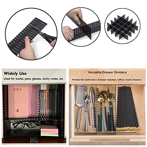 Pinelaxy 8pcs Drawer Divider Organizers, Adjustable Grid Drawer Storage Organizer DIY Plastic Closet Separator for Clothes, Kitchen, Office (Black 8PCS)