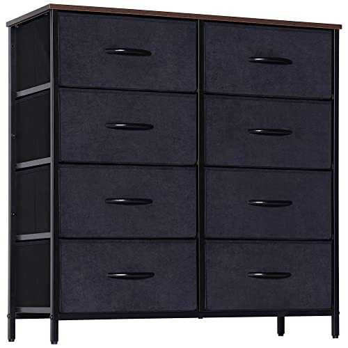 LYNCOHOME 8 Drawer Dresser for Bedroom, Closet, Hallway, Fabric Dresser for Baby, Kids, Sturdy Steel Frame, Lightweight and Movable Chest of Drawer, Black Dresser