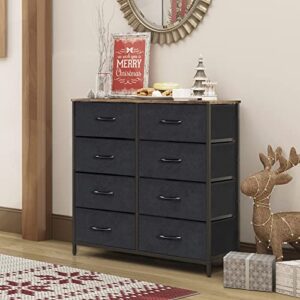 LYNCOHOME 8 Drawer Dresser for Bedroom, Closet, Hallway, Fabric Dresser for Baby, Kids, Sturdy Steel Frame, Lightweight and Movable Chest of Drawer, Black Dresser