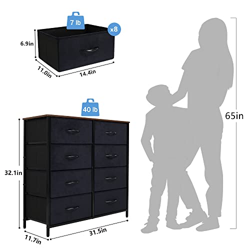 LYNCOHOME 8 Drawer Dresser for Bedroom, Closet, Hallway, Fabric Dresser for Baby, Kids, Sturdy Steel Frame, Lightweight and Movable Chest of Drawer, Black Dresser