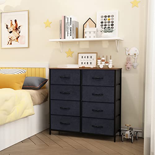 LYNCOHOME 8 Drawer Dresser for Bedroom, Closet, Hallway, Fabric Dresser for Baby, Kids, Sturdy Steel Frame, Lightweight and Movable Chest of Drawer, Black Dresser