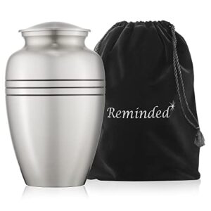 reminded adult cremation memorial urn for human ashes, pewter with black stripe brass funeral urn with velvet bag
