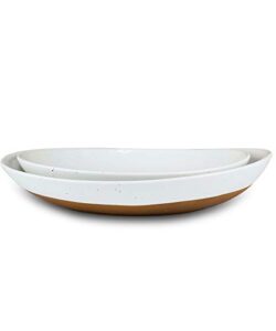 mora ceramic large serving bowls- set of 2 oval platters for entertaining. modern kitchen dishes for dinner, fruit, salad, turkey, etc. oven, dishwasher safe, 55 / 35 oz, 13.5" / 11.8" - vanilla white