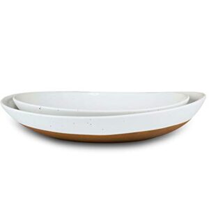 Mora Ceramic Large Serving Bowls- Set of 2 Oval Platters for Entertaining. Modern Kitchen Dishes for Dinner, Fruit, Salad, Turkey, etc. Oven, Dishwasher Safe, 55 / 35 oz, 13.5" / 11.8" - Vanilla White