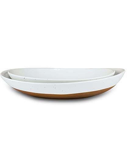 Mora Ceramic Large Serving Bowls- Set of 2 Oval Platters for Entertaining. Modern Kitchen Dishes for Dinner, Fruit, Salad, Turkey, etc. Oven, Dishwasher Safe, 55 / 35 oz, 13.5" / 11.8" - Vanilla White