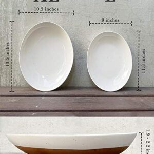Mora Ceramic Large Serving Bowls- Set of 2 Oval Platters for Entertaining. Modern Kitchen Dishes for Dinner, Fruit, Salad, Turkey, etc. Oven, Dishwasher Safe, 55 / 35 oz, 13.5" / 11.8" - Vanilla White