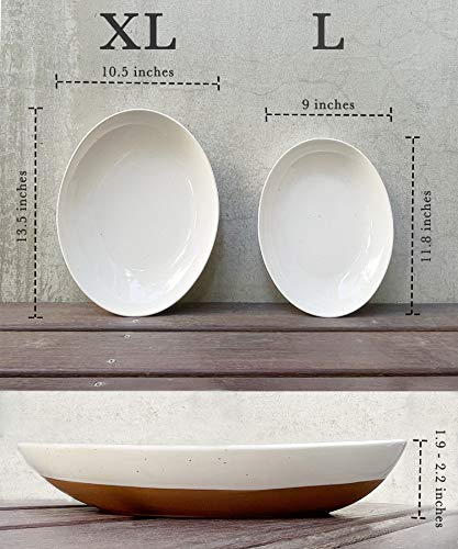 Mora Ceramic Large Serving Bowls- Set of 2 Oval Platters for Entertaining. Modern Kitchen Dishes for Dinner, Fruit, Salad, Turkey, etc. Oven, Dishwasher Safe, 55 / 35 oz, 13.5" / 11.8" - Vanilla White